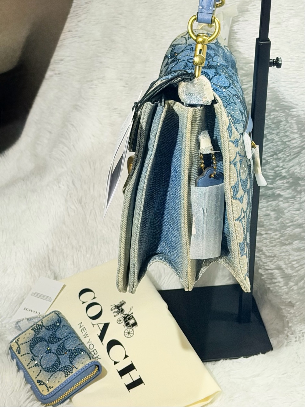 Coach Tabby 36 Crystal Signature Jacquard Denim  Bag+Crystal Denim card case NWT - Picture 2 of 13